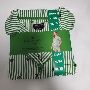 Kate Spade 2 Pieces Green Striped Pajama Set with Bee Design